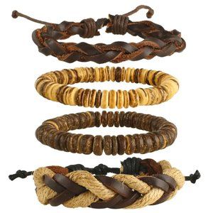 Driftwood Beach Wood & Cord Men's Bracelet - Set of 4